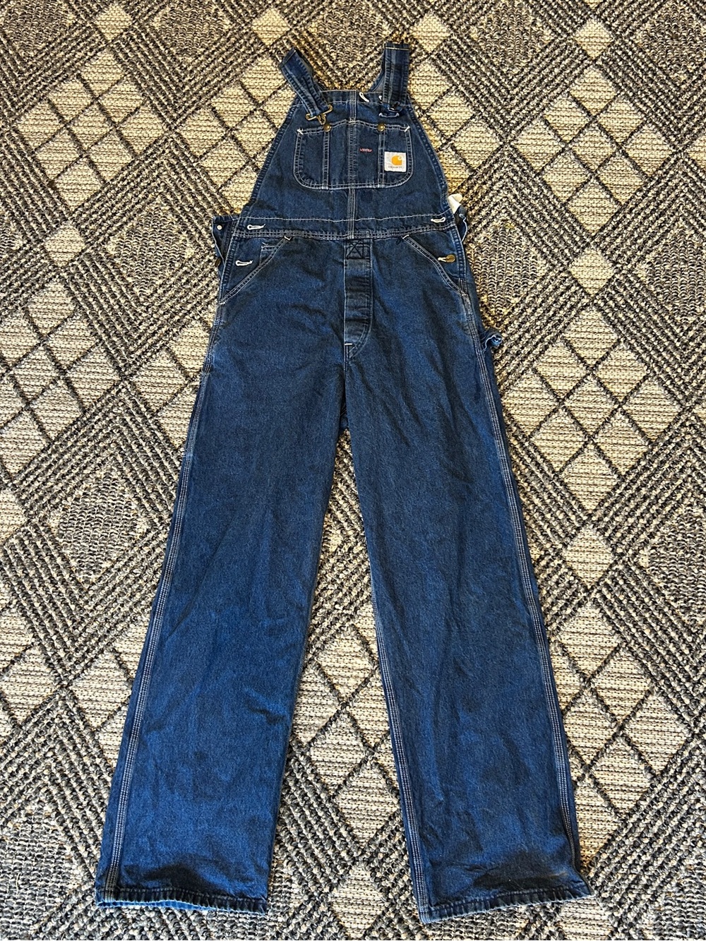 Carhartt R07 DST Denim Bib Overalls Mens 30x32 Blue Cotton Workwear Dungarees